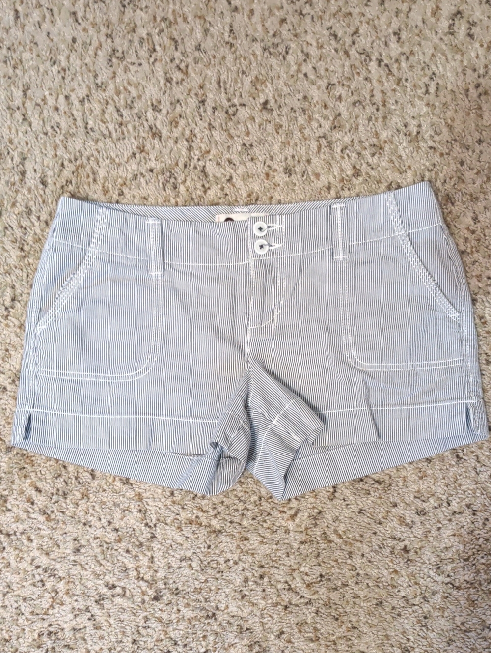 SO Girls Junior's Striped Cotton Shorts - Light Blue/White, Size 7
